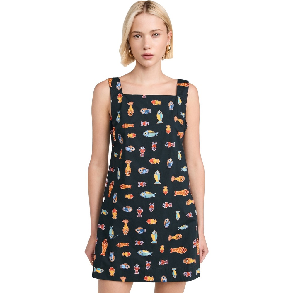 Ciao Lucia Black Mini Dress with Multicolor Fish Print